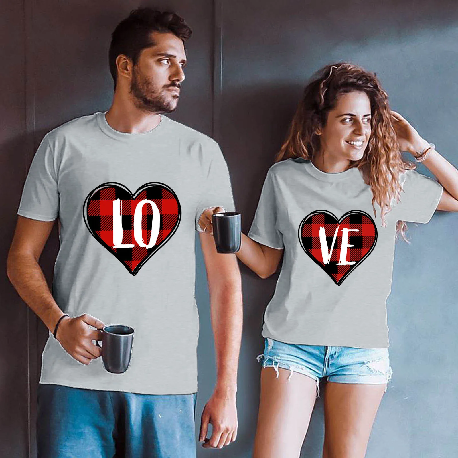 Love Heart Print Valentine Short Sleeve T-Shirt Women Round Neck Loose T Shirt Summer Fashion Sweet T-Shirts Woman Clothing Tops