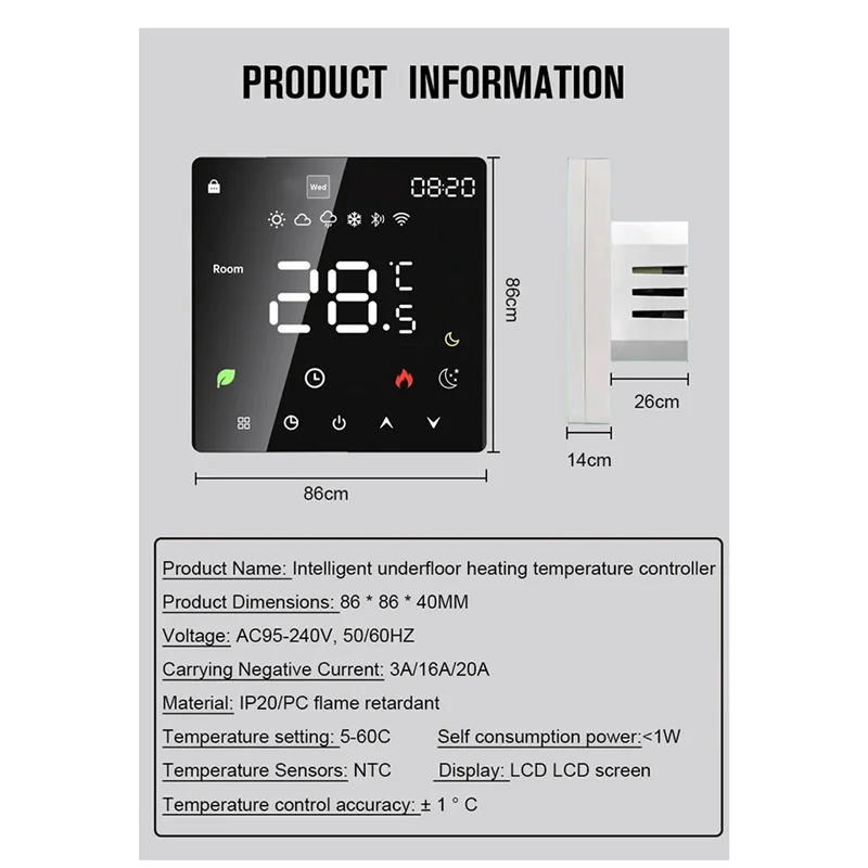 Abmf-tuya wifi termostato inteligente piso elétrico aquecimento de água temperatura controle remoto para google casa alexa (16a) du