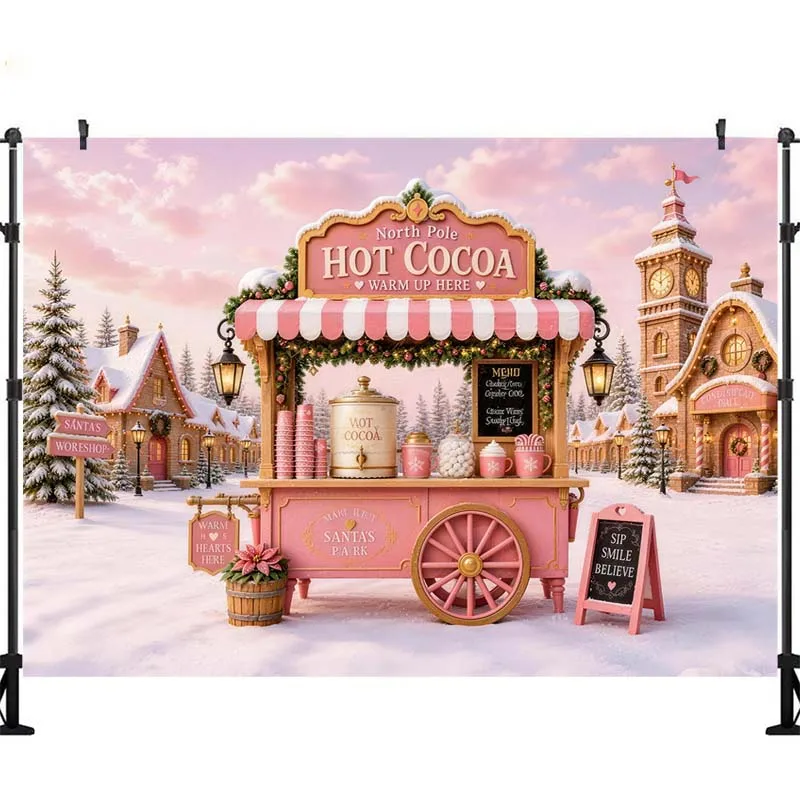 LS Backdrop Photography Christmas Market Stall Frost Pine Greenery Garland Xmas Tree Background Family Kids Winter Photo