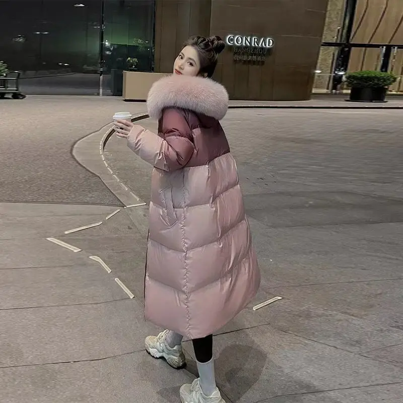 Grand col de fourrure vers le bas vêtements en coton femmes nouveau populaire populaire moyen et Long genou épaissi veste étrangère hiver femmes manteau