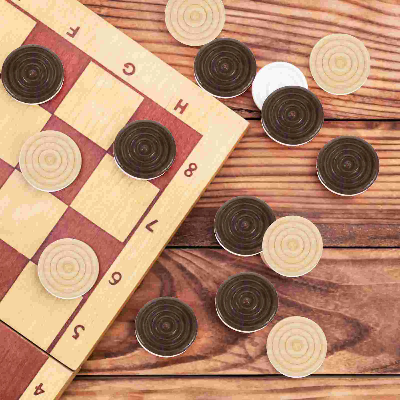 48 Pcs Chess Accessories Checkers Board Game Stackable Tic Toe Backgammon Accessory Round Wooden Travel