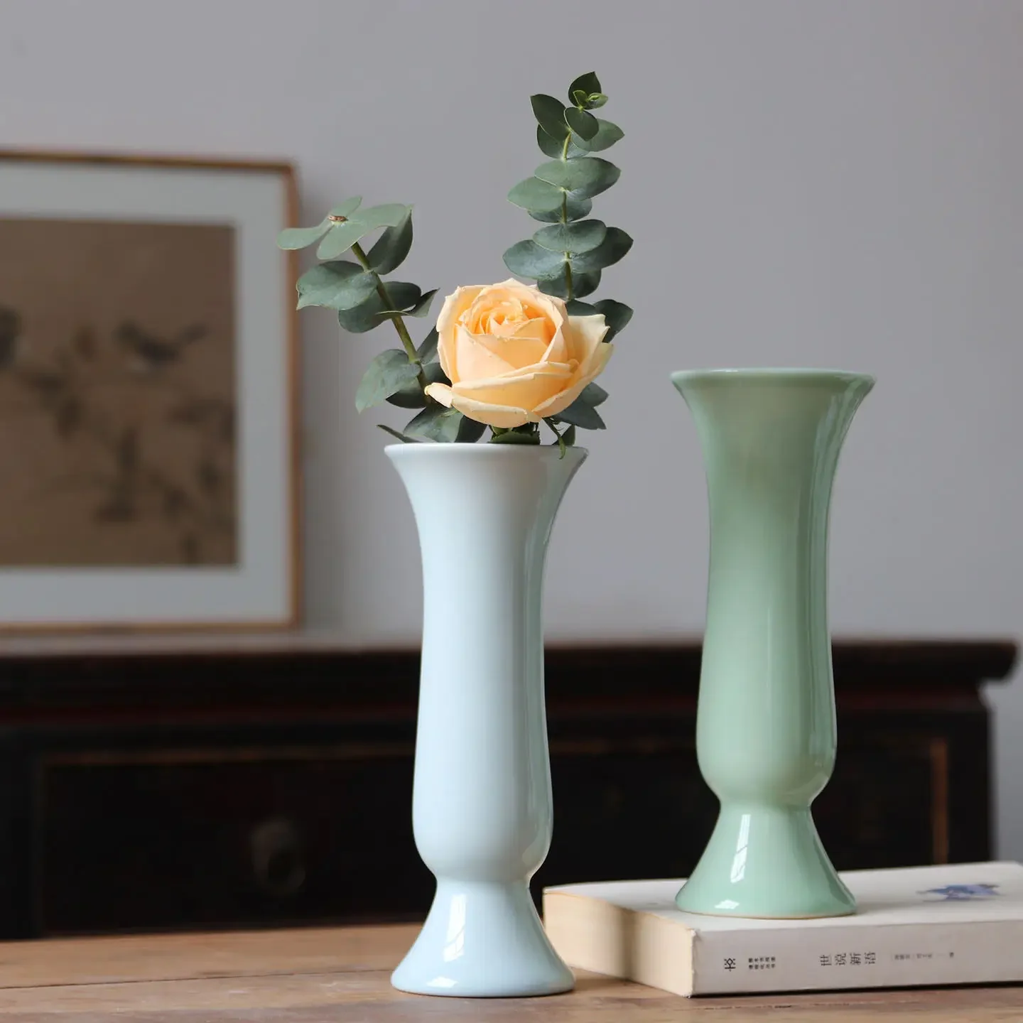 Jasper Flower Goblet Chinese-style Retro Decorative Ceramic Vase Tea Room Hydroponic Fower Vase Mid-ancient style Living Room