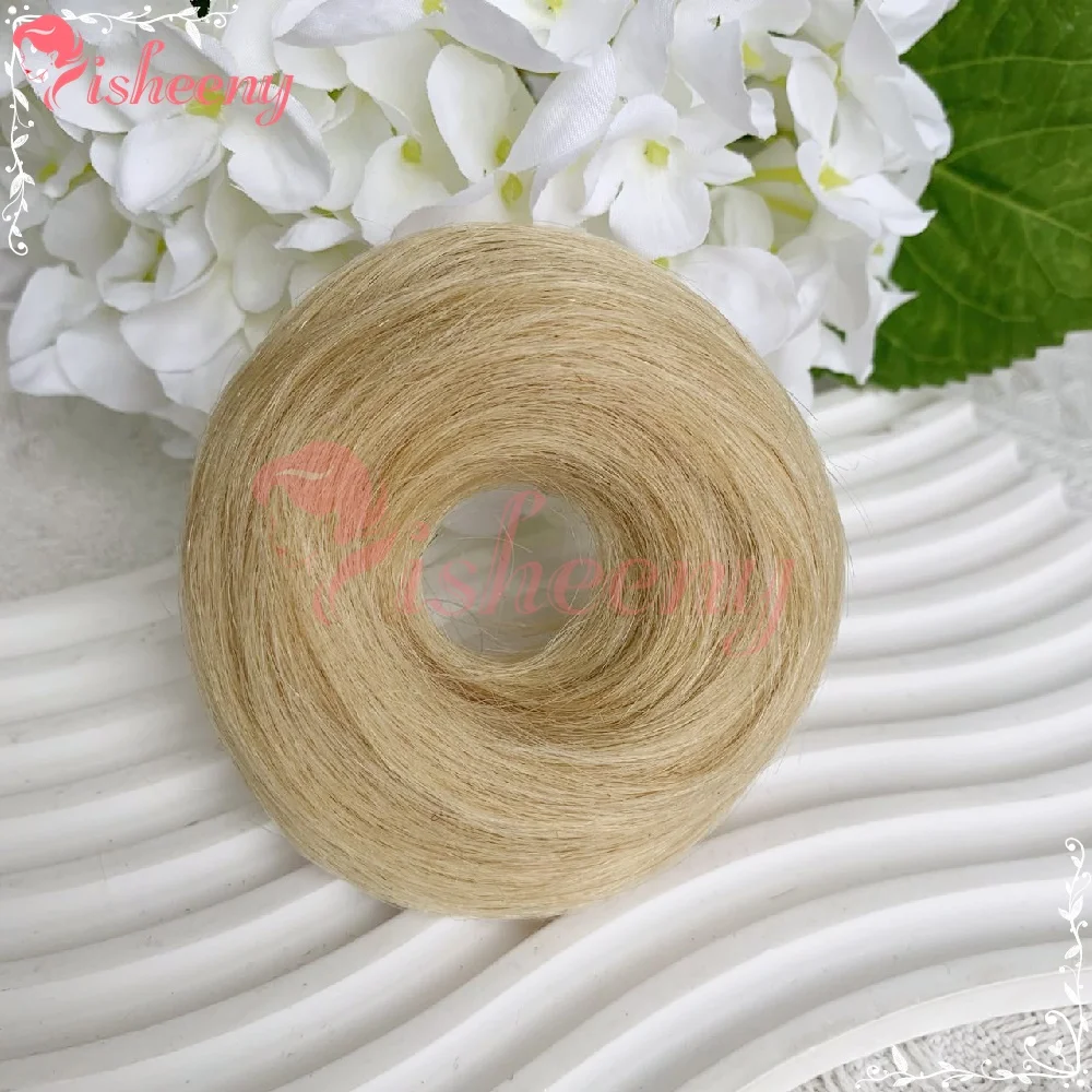 Isheeny Human Hair Messy Bun Hairpieces Elastic Hair Band Design Light Weight Natural Looking Real Human Hair Buns Tangle Free Easy To Apply For Women Daily Dating Party Hairstyle