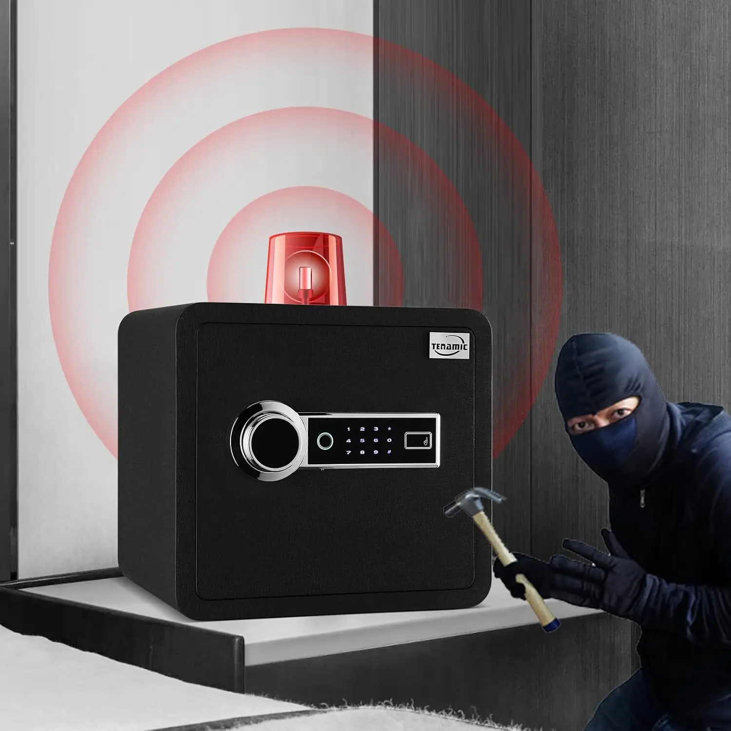 صندوق الأمان لبصمات الأصابع البيومترية 1.41 صندوق أمان مع ضوء حثي وجلد، خزانة منزلية من سبائك الصلب الصلبة، Bla