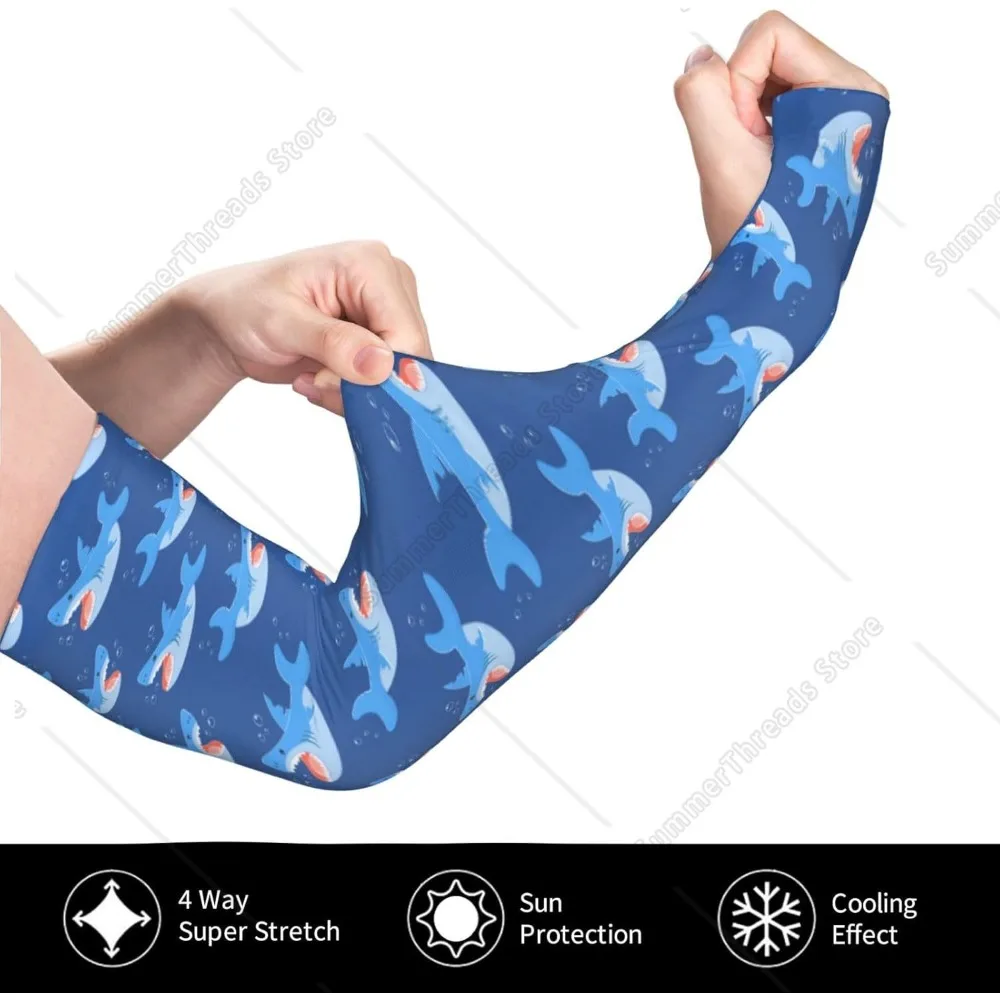 Party Shark Cute Imprimir Unisex Protección Solar Brazo Mangas Enfriamiento Antideslizante Hielo Seda Mangas Deportes