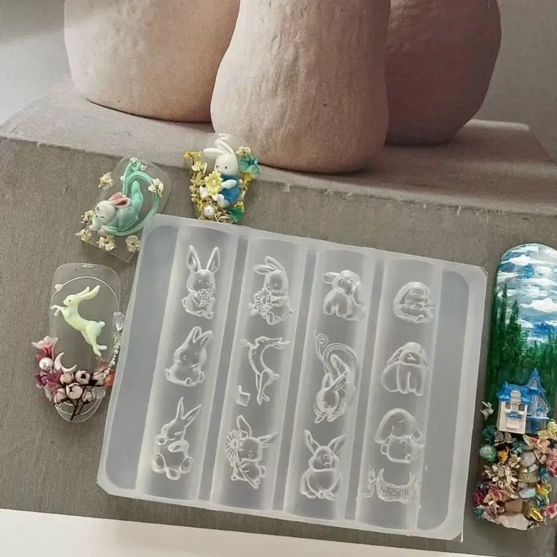 

R3MC Растягивающийся шаблон для дизайна ногтей с изображением кролика для профессионалов в сфере рукоделия и красоты