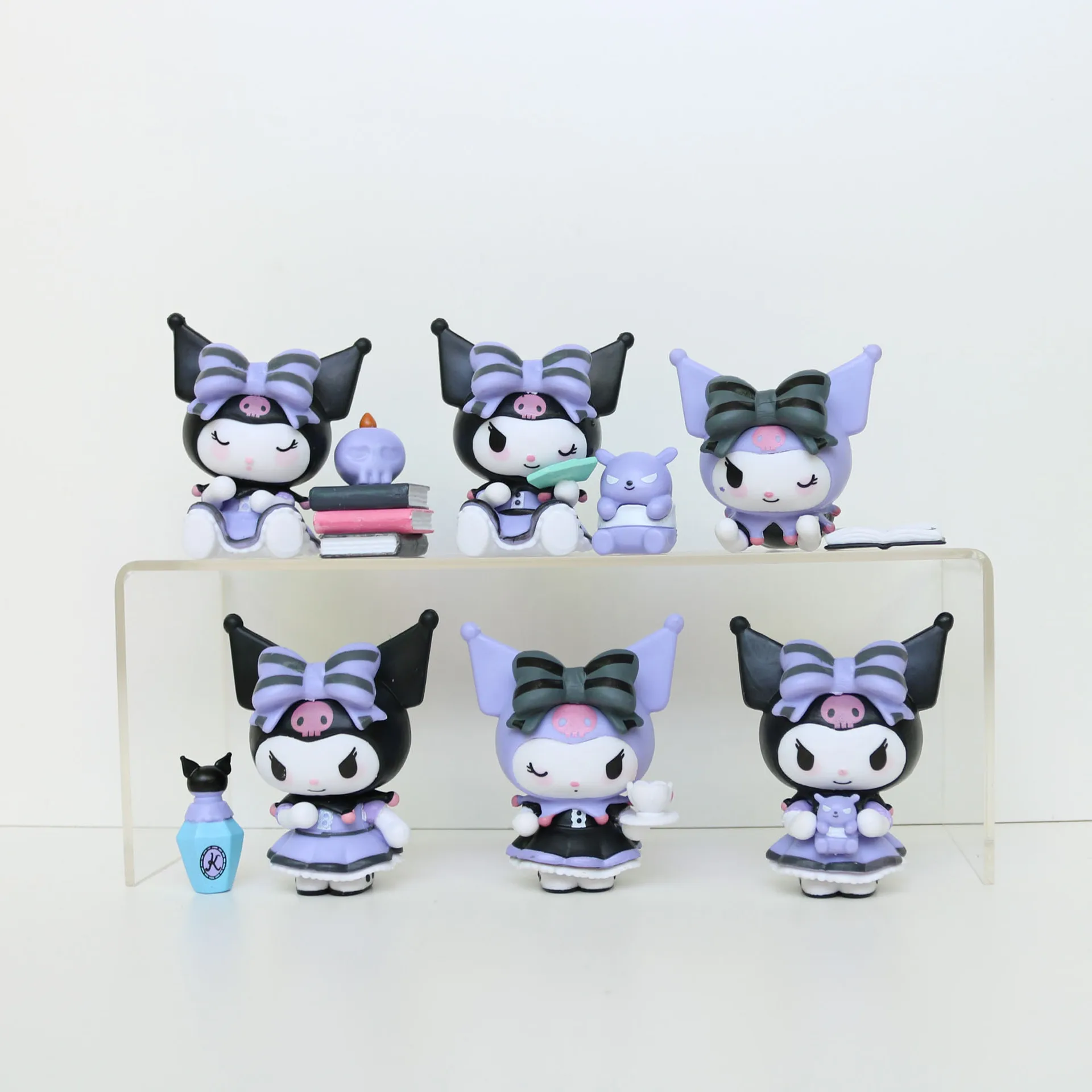 6pcs/set Sanrio Cartoon Kuromi Lucky Divination Series Anime GK Model Trendy Doll Cute Girl Gift Desktop Decoration