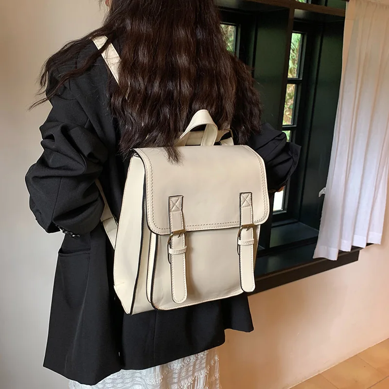 Pu Leather Fashion Y2k Vintage Backpacks College Students High-capacity Shoulder Crossbody Bags Preppy Trendy Women Schoolbags