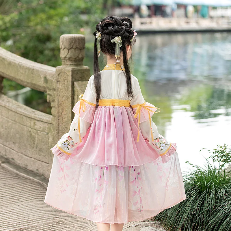 Kinder Alte Hanfu Chinesischen Stil Tang-anzug Traditionellen Fotografie Kleidung Mädchen Floral Stickerei Kostüme