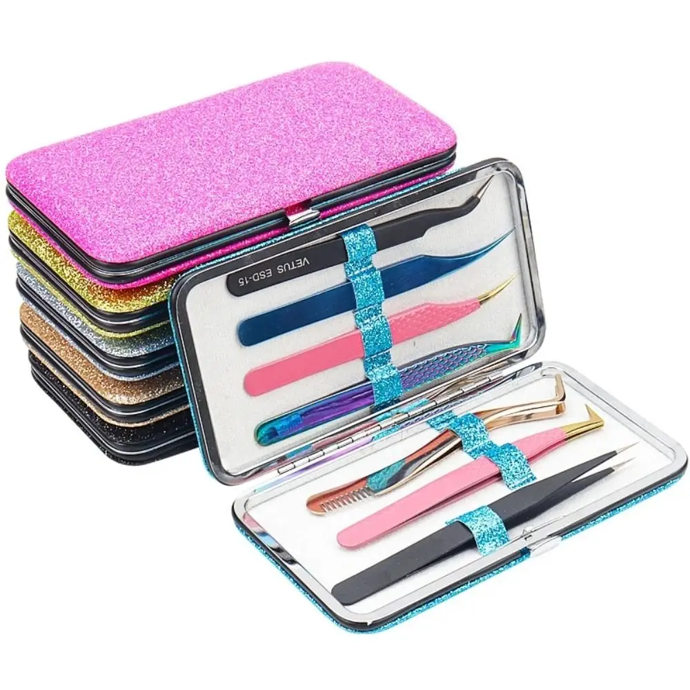 

Shiny Eyelash Extension Tweezers Box PVC Protective Seven Slots Tweezers Storage Box Portable 10 Colors Eyelash Tweezer Bag