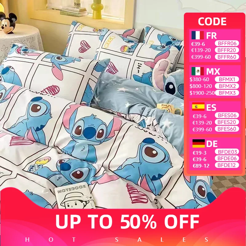 Disney Stitch Cartoon Mickey Pooh New Skin Friendly Printed Sheets Mattress Protectors Non-Slip Anime Sheets Children\'s Bedding