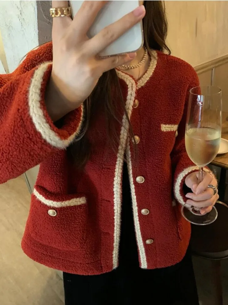 

Ele Lamb Fur Jaet Women's Thiened Fce Autumn Winter New Sle Small Size Jaet Upper Body Commute Sle Pure Color