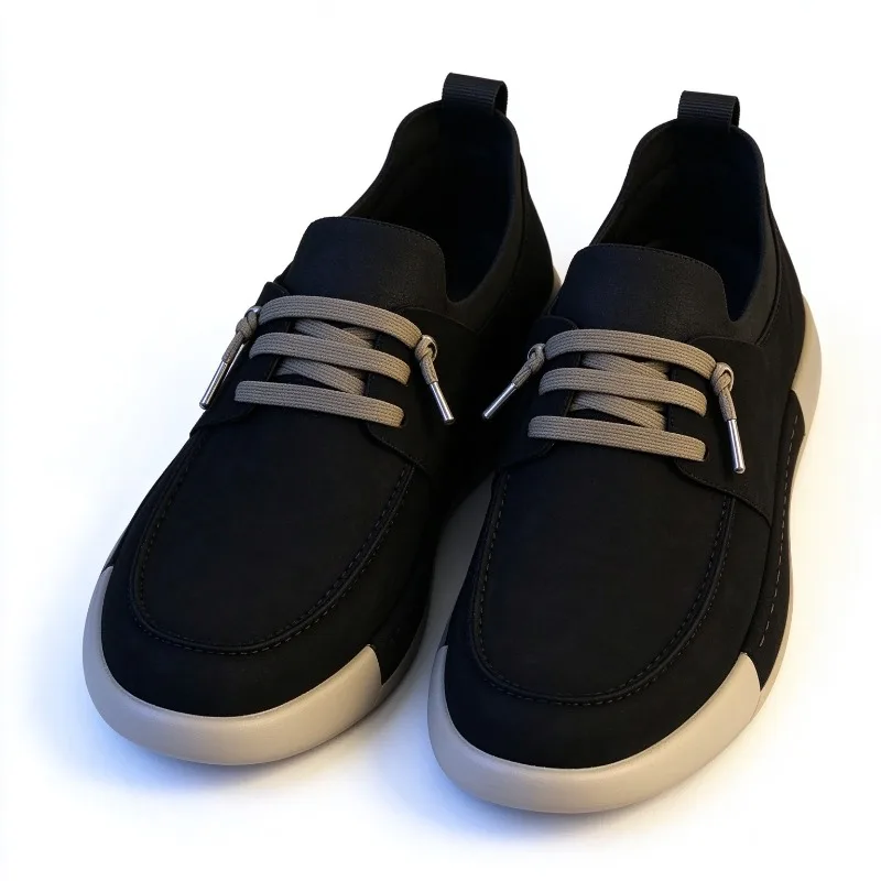 Men Lightweight Daily Casual Shoe Elastic Lace Design Loafers Minimalist Non-slip Thick Sole Breathable Walking Footwear Zapatos