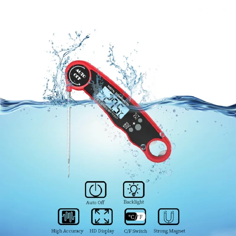 Waterproof Digital Kitchen Food Thermometer Instant Read Meat Temperature Gauge for Cooking Grilling BBQ Milk & Water
