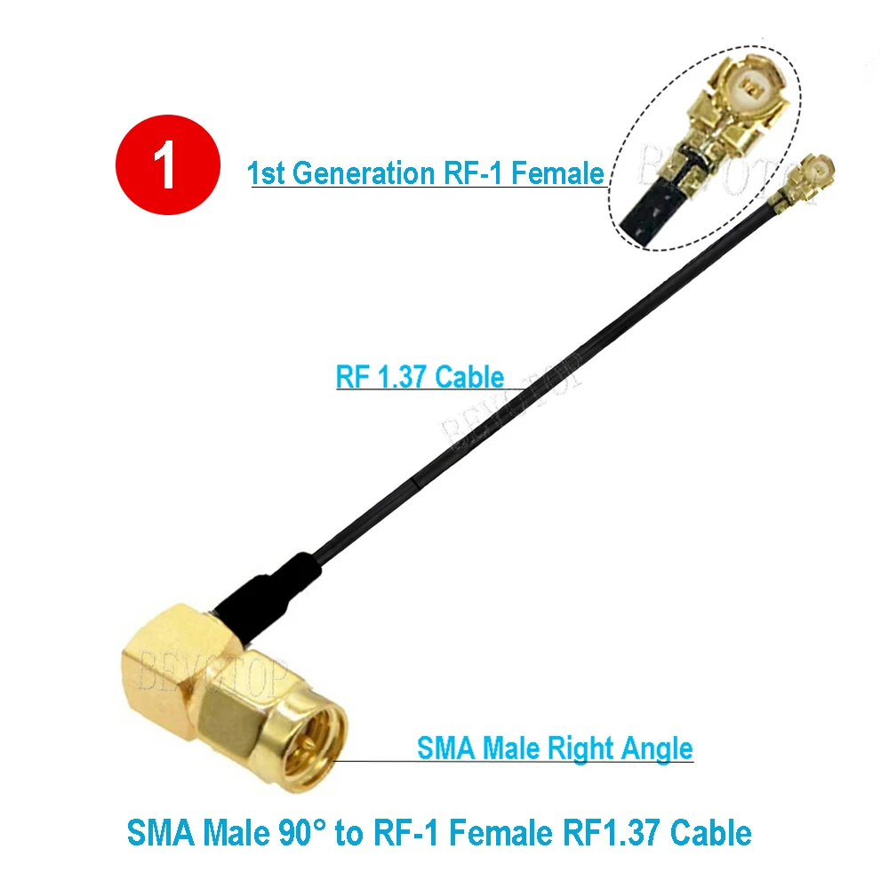 10PCS/lot Elbow RP-SMA / SMA Male Right Angle to u.FL/IPX-1Female RF1.37 Pigtail RF Coaxial WIFI Antenna Extension Cable