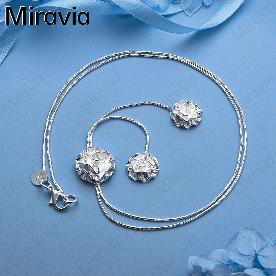 

Miravia 925 Sterling Silver Flower Pendant Snake Chain Necklace Temperament Retro Woman Christmas Gift Jewelry