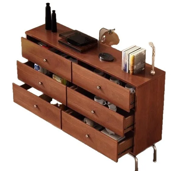 CX retro style, solid wood five buckets, solid wood living room wall storage cabinet