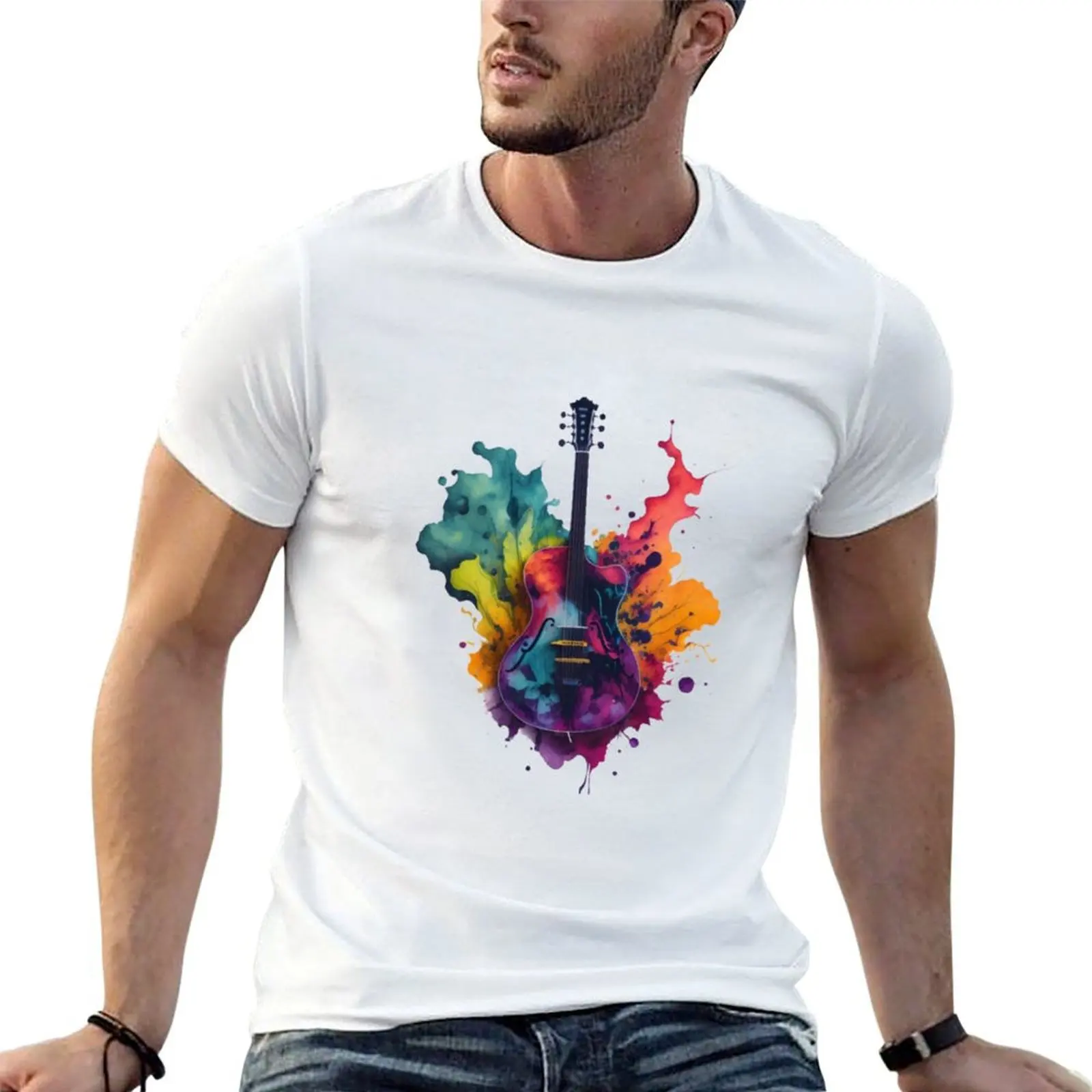 

Guitar in Watercolor T-Shirt man t shirt designer t shirt man luxury black cotton t-shirt plain for man package T-shirt