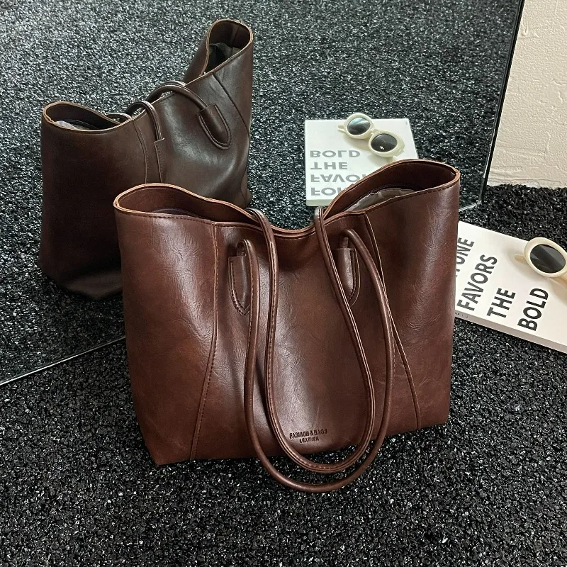 High Quality Soft PUTote Bag New Retro Matte Leather Shoulder Bag Large Capacity Casual Lightweight Commuting Bag Women Handbag