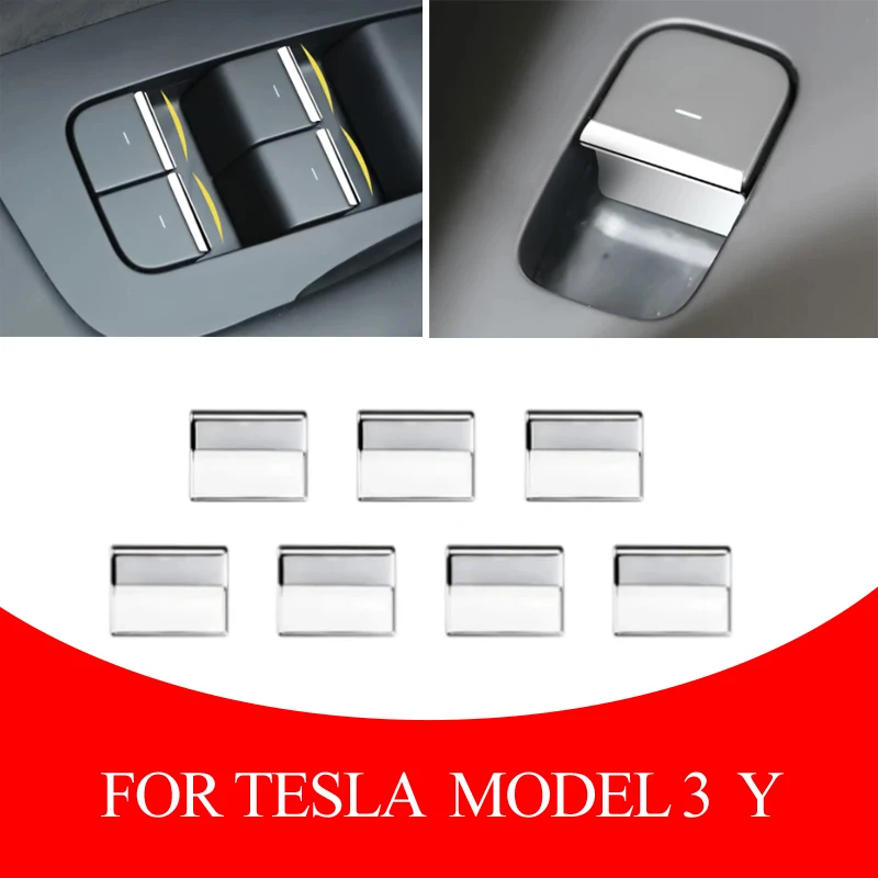 ABS Chrome Car Window Lift Button Sequins Trim Modely Window Switch Cover  Accessories For Tesla Model 3 Model Y