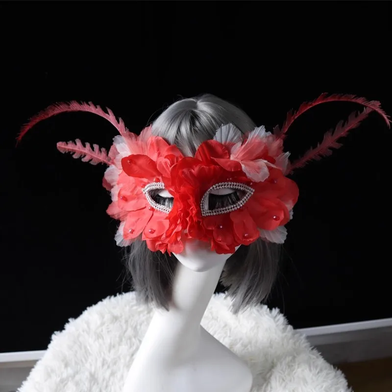 

Dance Party Red Half Face Beauty God Personality Mask, Fashionable And Beautiful Adult Cosplay Stage Party Flower Mask