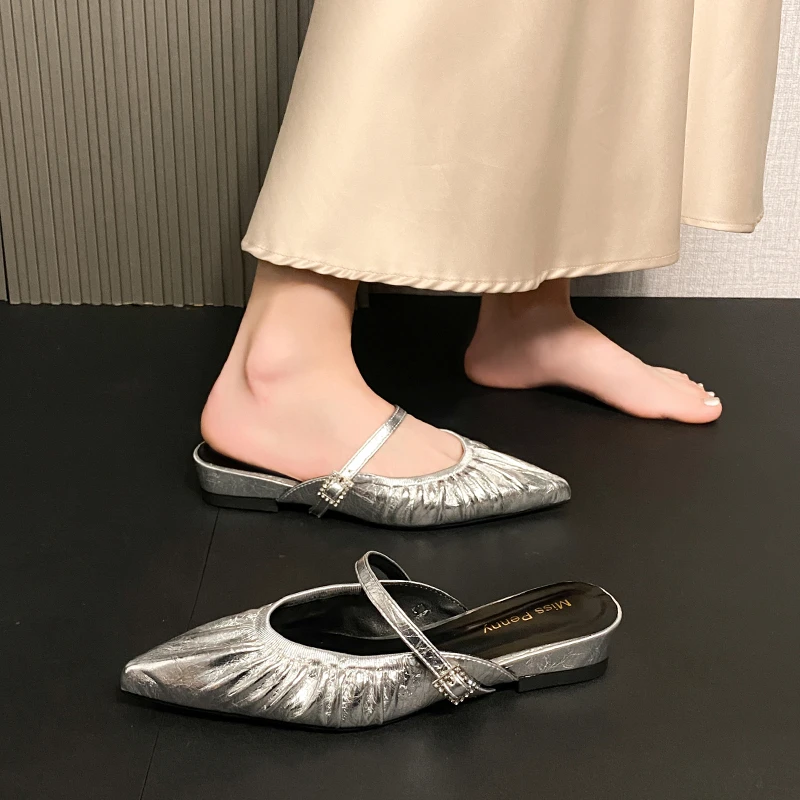 New Style Women's Silver French Fashion Soft Soled Ballet Flat Shoes Are Casual Comfortable and Versatile Slippers Zapatos Mujer