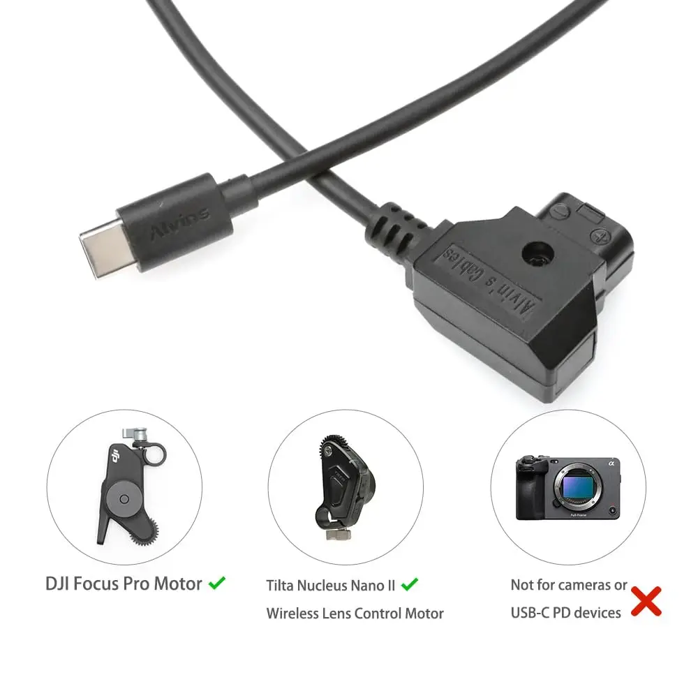 Alvin's Cables Dtap to USB-C Power Cable for DJI Focus Pro Motor, 2ft Ultra Soft D-tap to Type-C Enhanced Power for Tilta