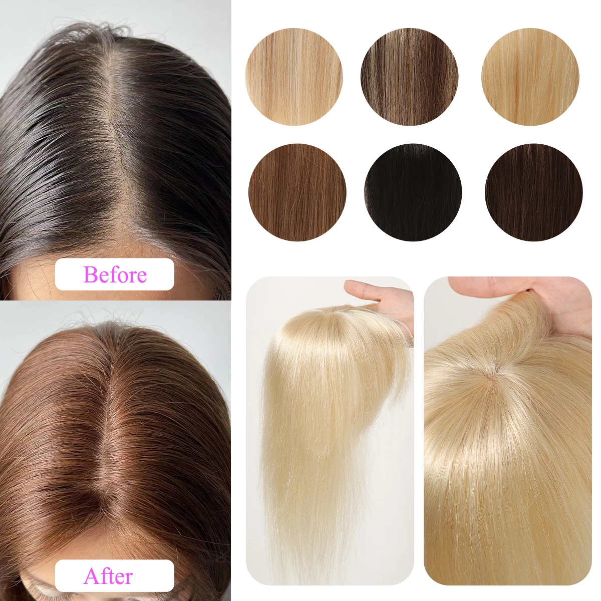 Women Hair Toppers Light Blonde Human Hair Topper with Bangs Hair Pieces for Hair Loss Remy Human Hair Topper Clip in 12inches