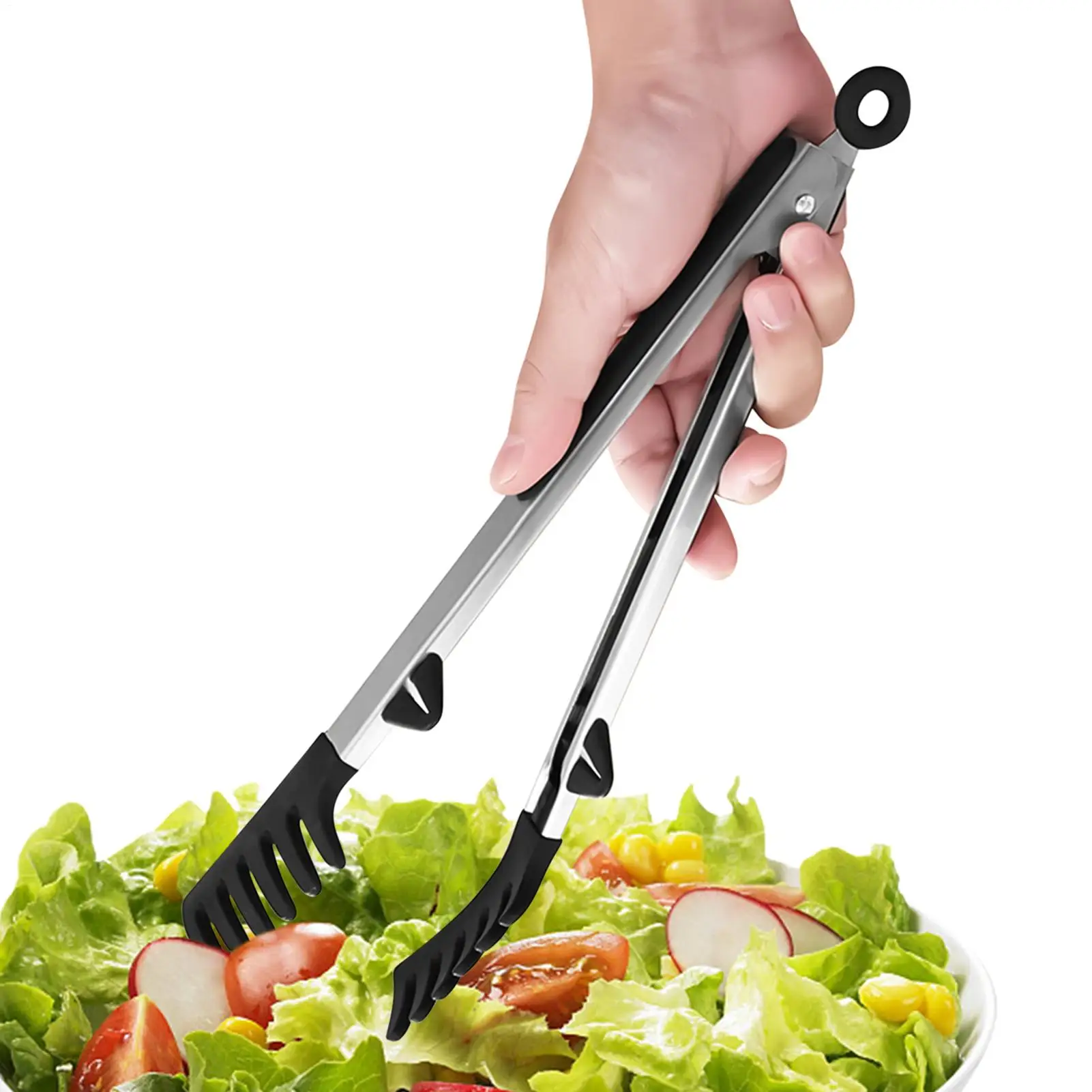 

Щипцы для макарон, силиконовые щипцы для спагетти, 12-дюймовая ручка из нержавеющей стали, зубчатый зажим для еды для выпечки лапши, приготовления пищи, кемпинга