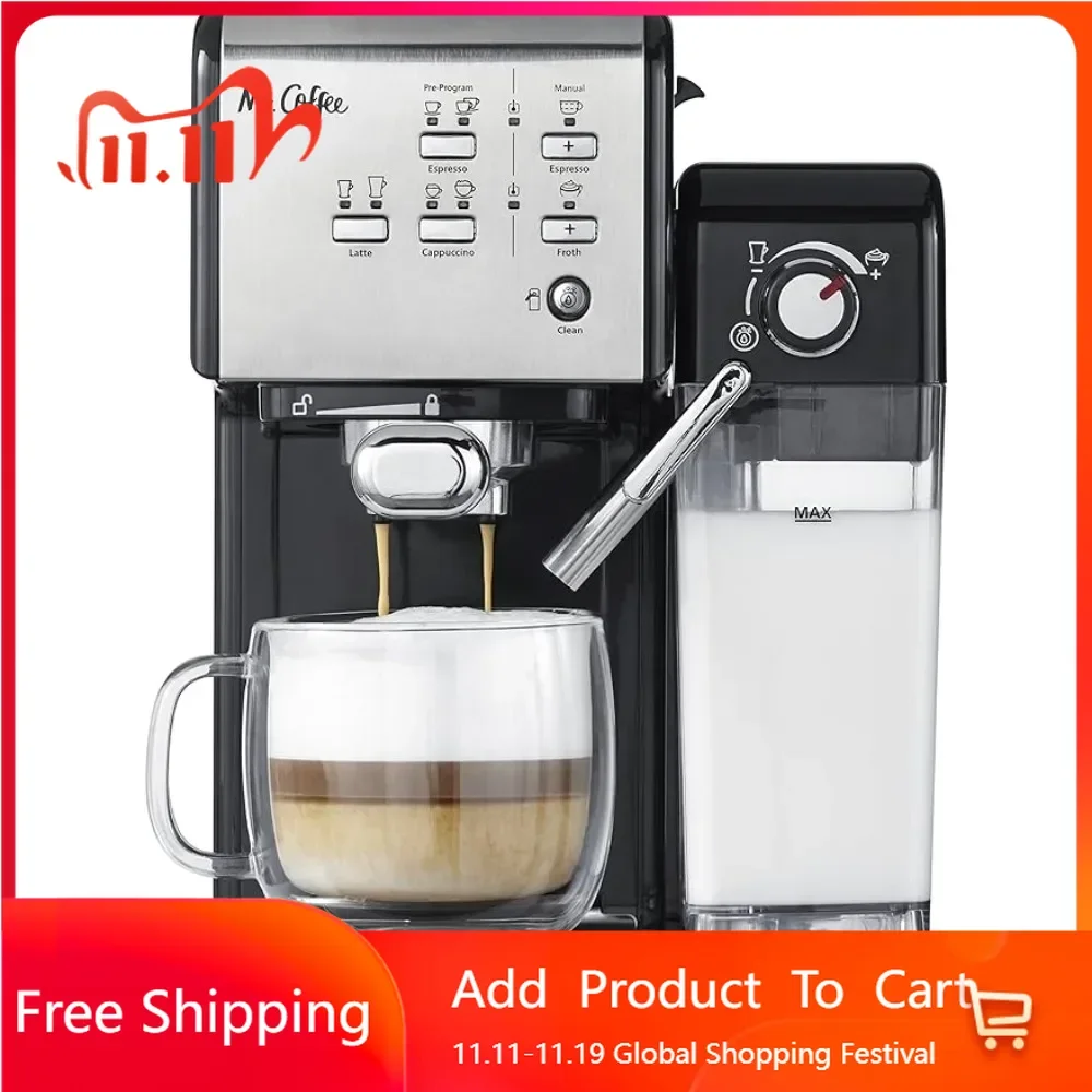 

Espresso and Cappuccino Machine, Programmable Coffee Maker with Automatic Milk Frother and 19-Bar Pump, Stainless Steel