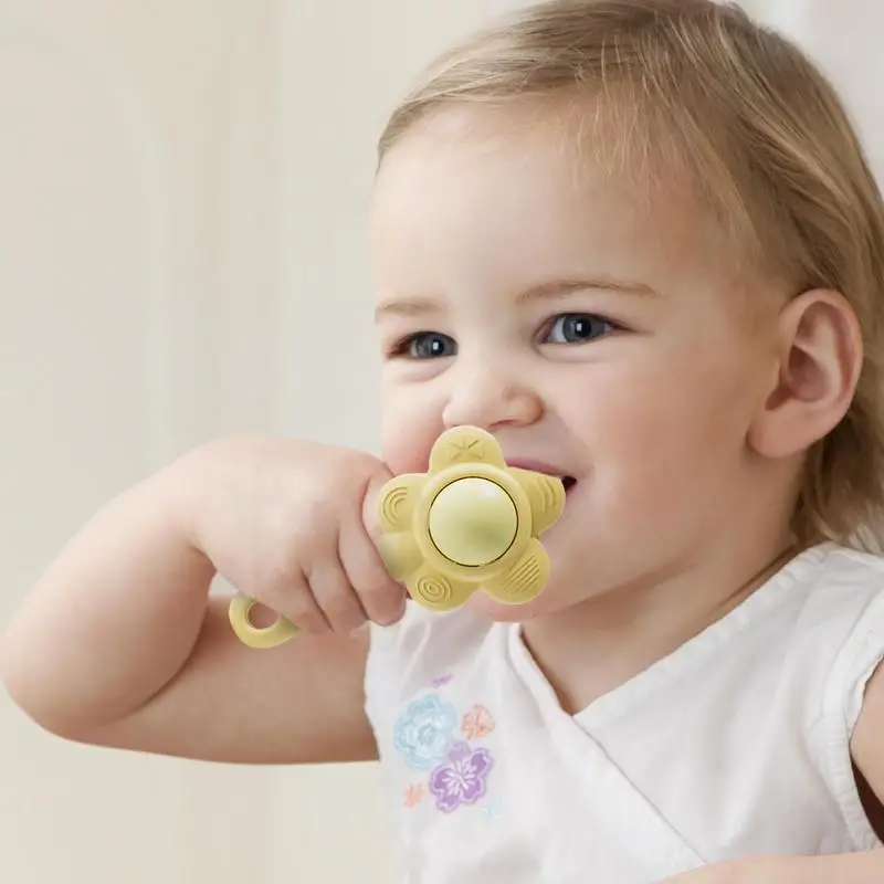 Jouet de dentition mentaires oriel en silicone pour bébés, hochet tournesol, tout-petit, garçon, fille, âgés de 6 à 18 mois