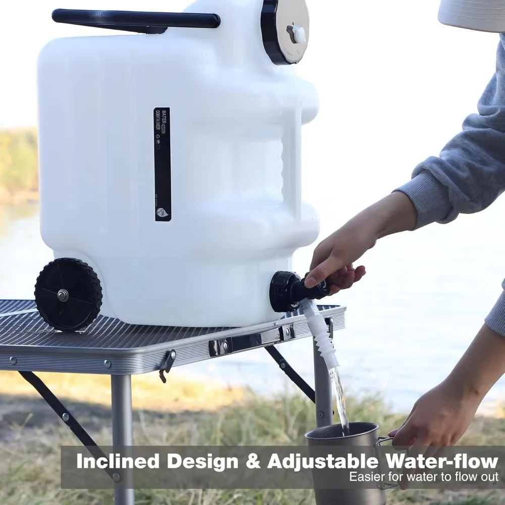 ポータブルローリングウォーターコンテナ（ホイール、蛇口、ハンドル付き）28L 緊急時キャンプハイキング用ウォータージャグ貯水タンク BPAフリー食品対応