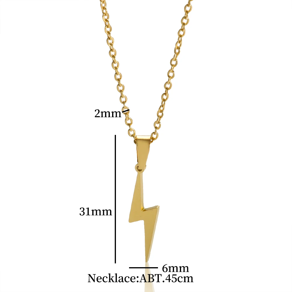 Trendy Stainless Steel Lightning Shaped Pendant Necklace for Women Men Couple Daily Wear Fashion Charm Necklace Jewelry