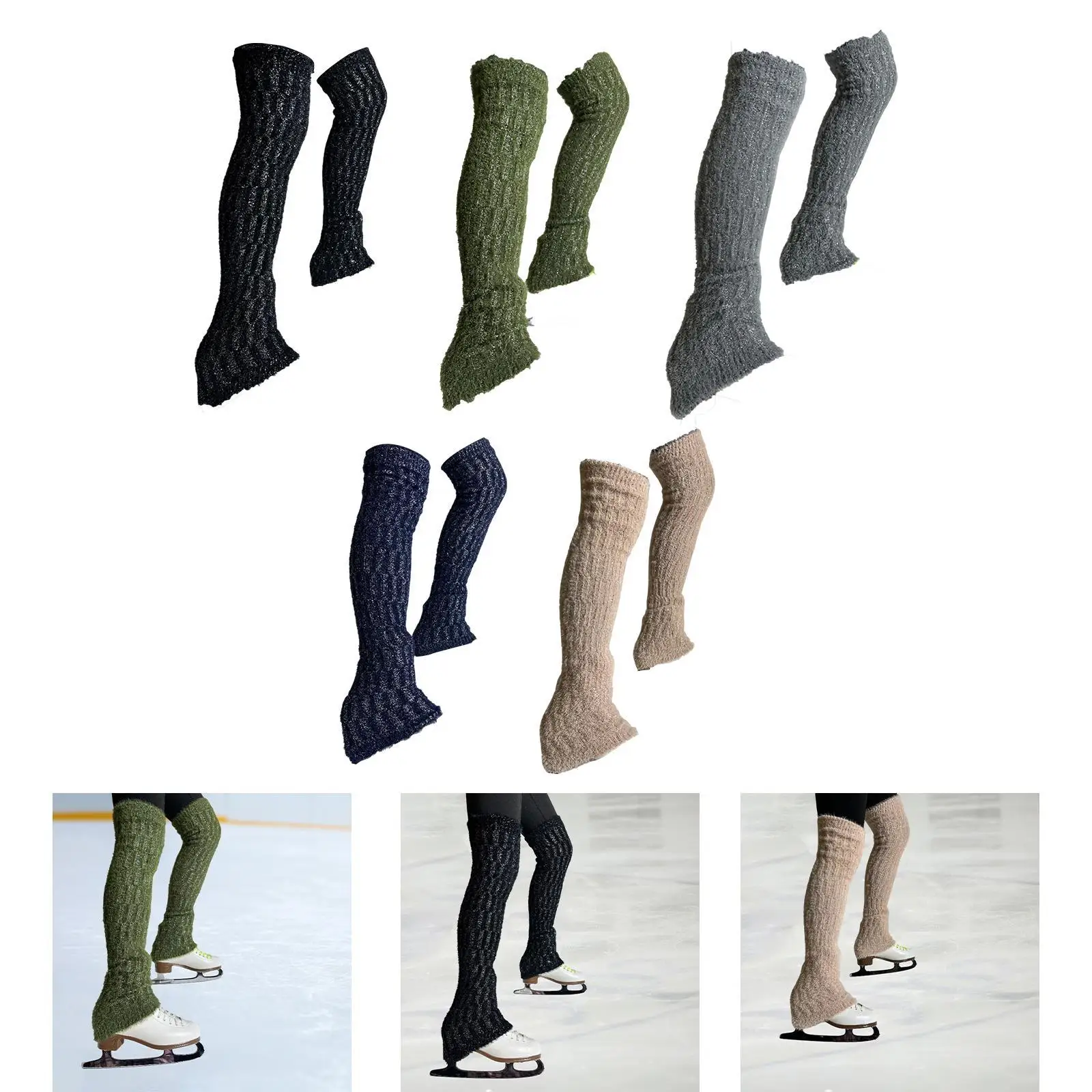 Ice Figure Skating Leg Warmers Training Wear Thermal Cable Knit Long Skating Socks for Training Practicing Women Workout Winter view 4
