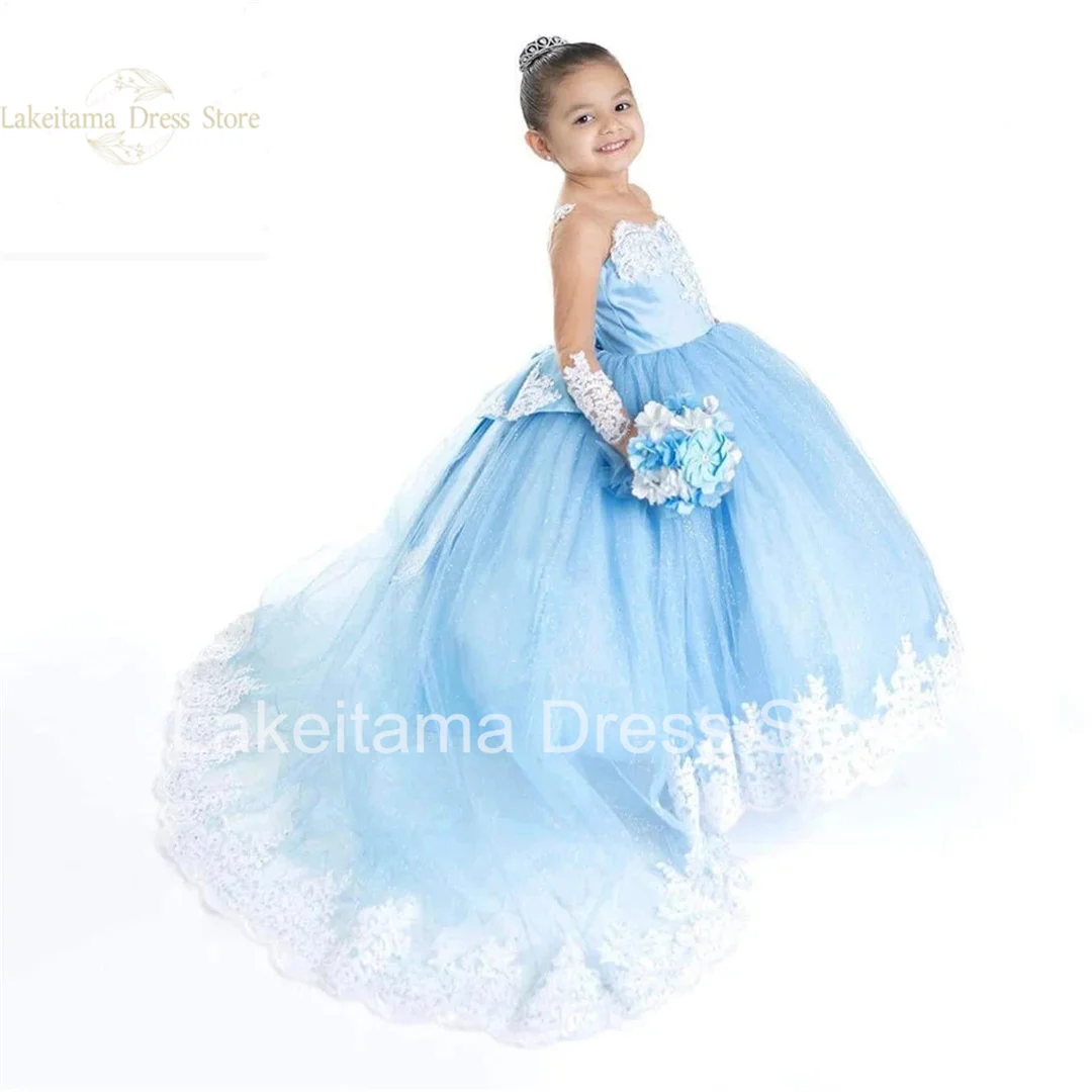 

Girls Princess Pageant Dress Long Sleeves Flower Girl Dresses for Weddings With Bow Toddlers Lace Tulle Birthday Party Gowns