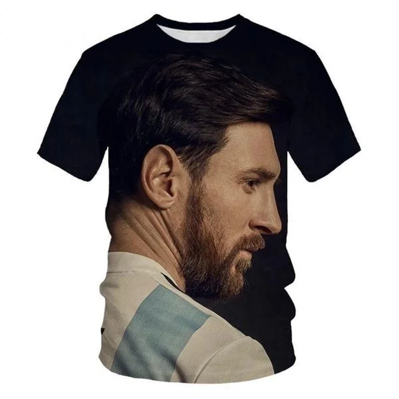 Summer Breathable Loose Argentina Football Print 3D Fashion Short Sleeve T Shirt Men and Women Sports T Shirt Large Size Adult