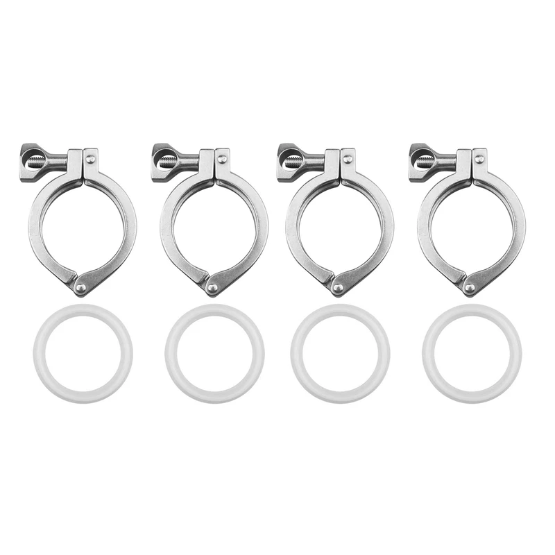 

4Pcs Tri-Clamp Steel Single Pin Heavy Duty Tri Clamp With Wing Nut For Ferrule TC With 4 Pc Silicone Gasket