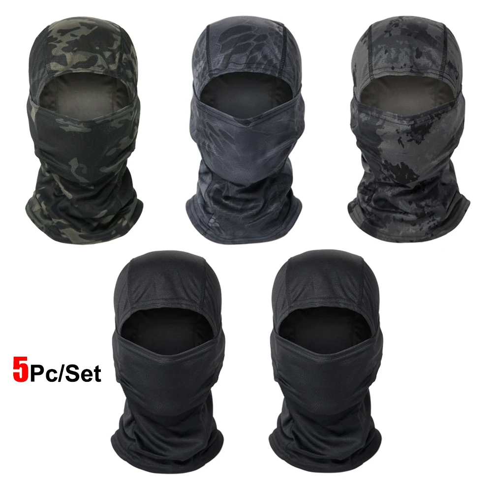5 Stks/set Camouflage Bivakmuts Fietsen Full Face Masker Multi Functionele Sjaal Hoofddoek Motorfiets Skiën Helm Voering