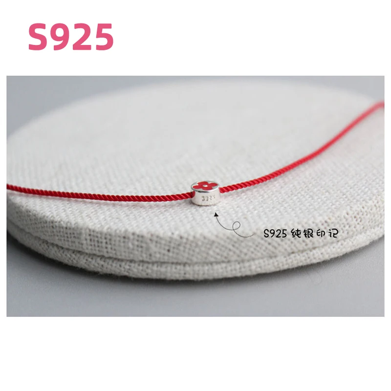 16+2cm Red Rope Flower Women Silver Bracelets Silver Red Clover Bead Girls 925 Bracelets 925 Sting Length Can Customized