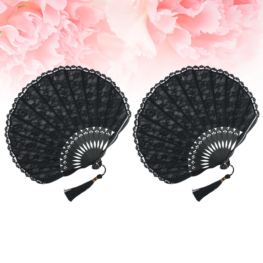 

2pcs Shell Shape Fan Handmade Folding Retro Japanese Style Lace Fan For Women Girls Wedding Party Favor Gift Handheld Portable