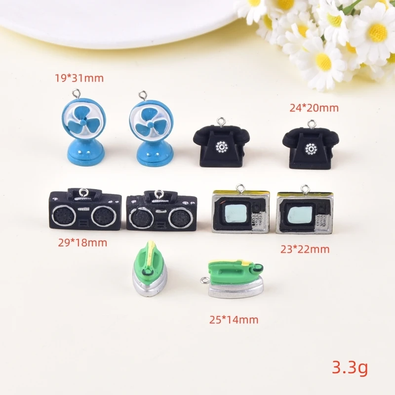 10pcs Electrical Appliances Television Iron Radio Resin Charms Pendant for Women DIY Jewelry Making