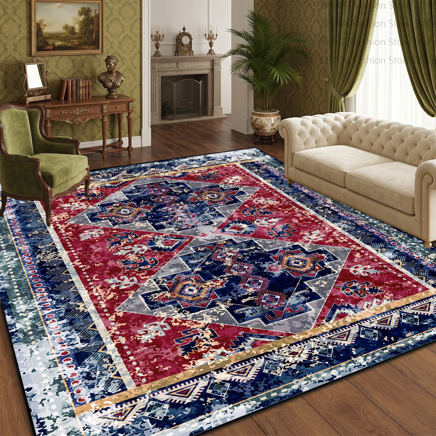 American Retro Persian Style Washable Fluffy Rug Home Decoration Luxury Non-slip Soft Carpet Large Area Short Velvet Floor Mats