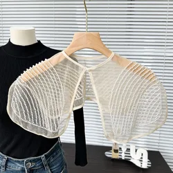 Cuello de encaje bordado de Organza para mujer, chal con cordones, Cuello de camisa desmontable, capa falsa, novedad