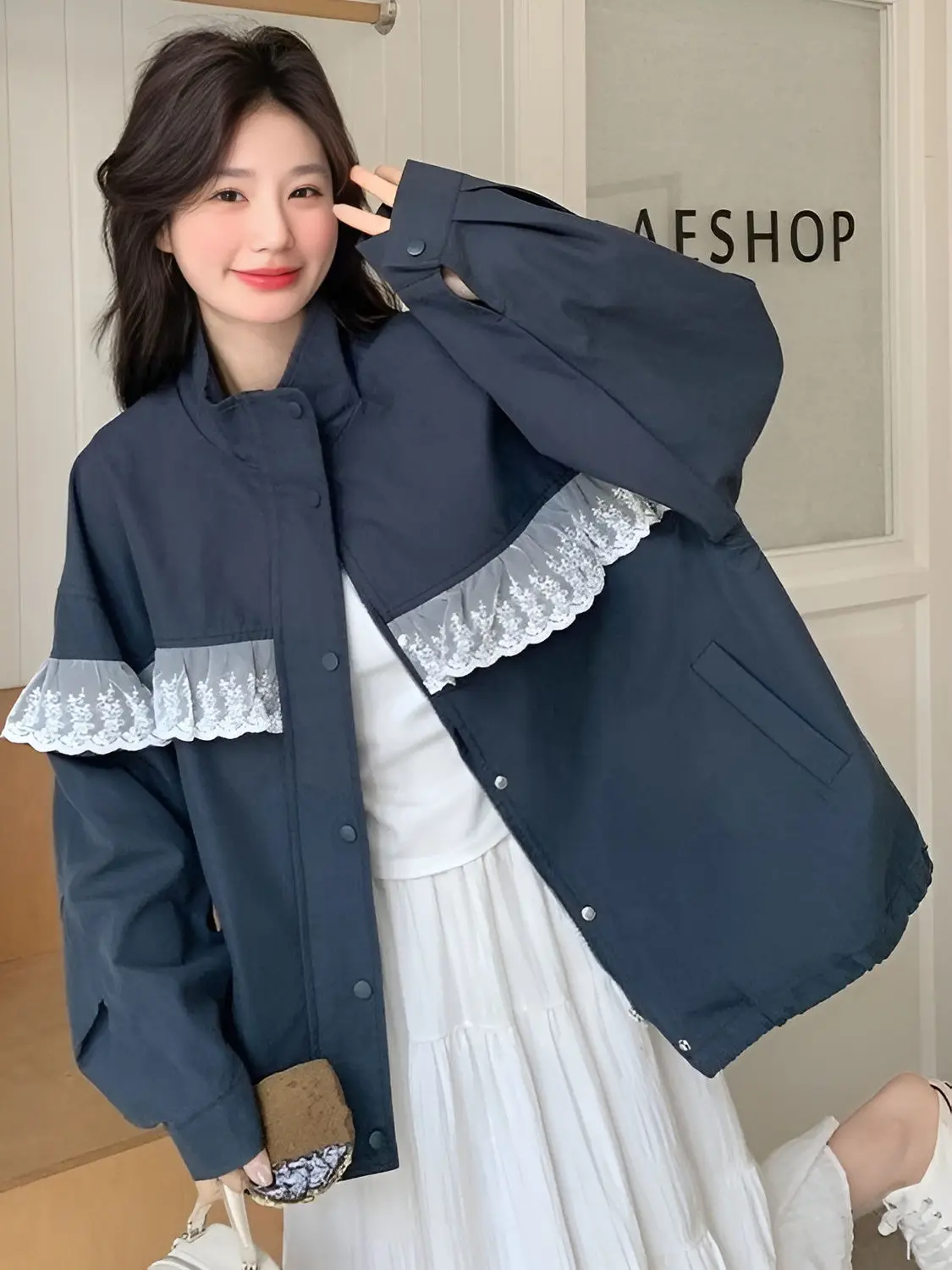 Abrigos casuales Gabardina con capucha Forro Acolchado de algodón Anti-ultravioleta Protección solar Cuerpo completo Decorado Clashing Graceful