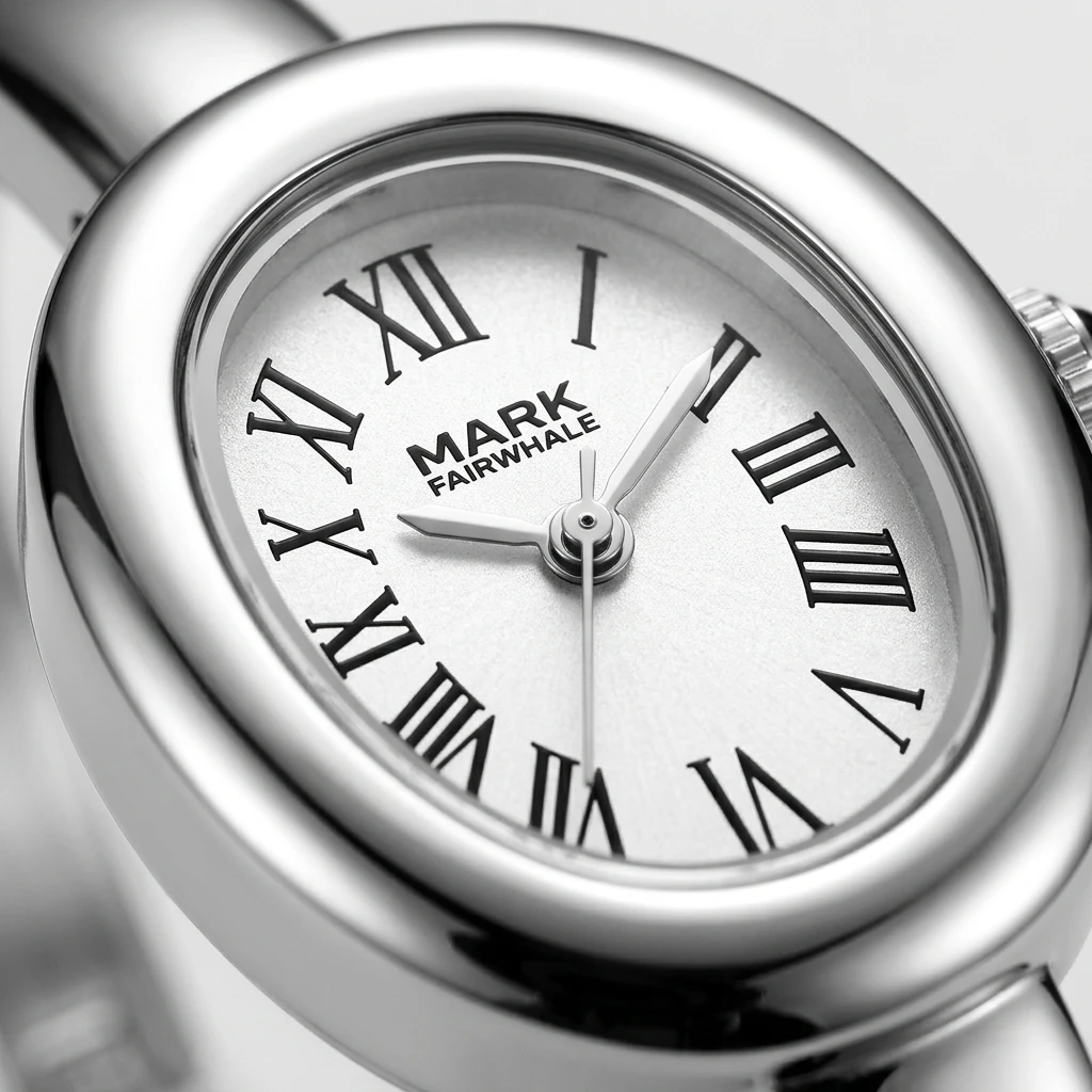 Fashion Female Quartz Watch Mark Fairwhale Small Oval Dial Roman Numeral Bangle Wrist Bracelet Ladies Wristwatch