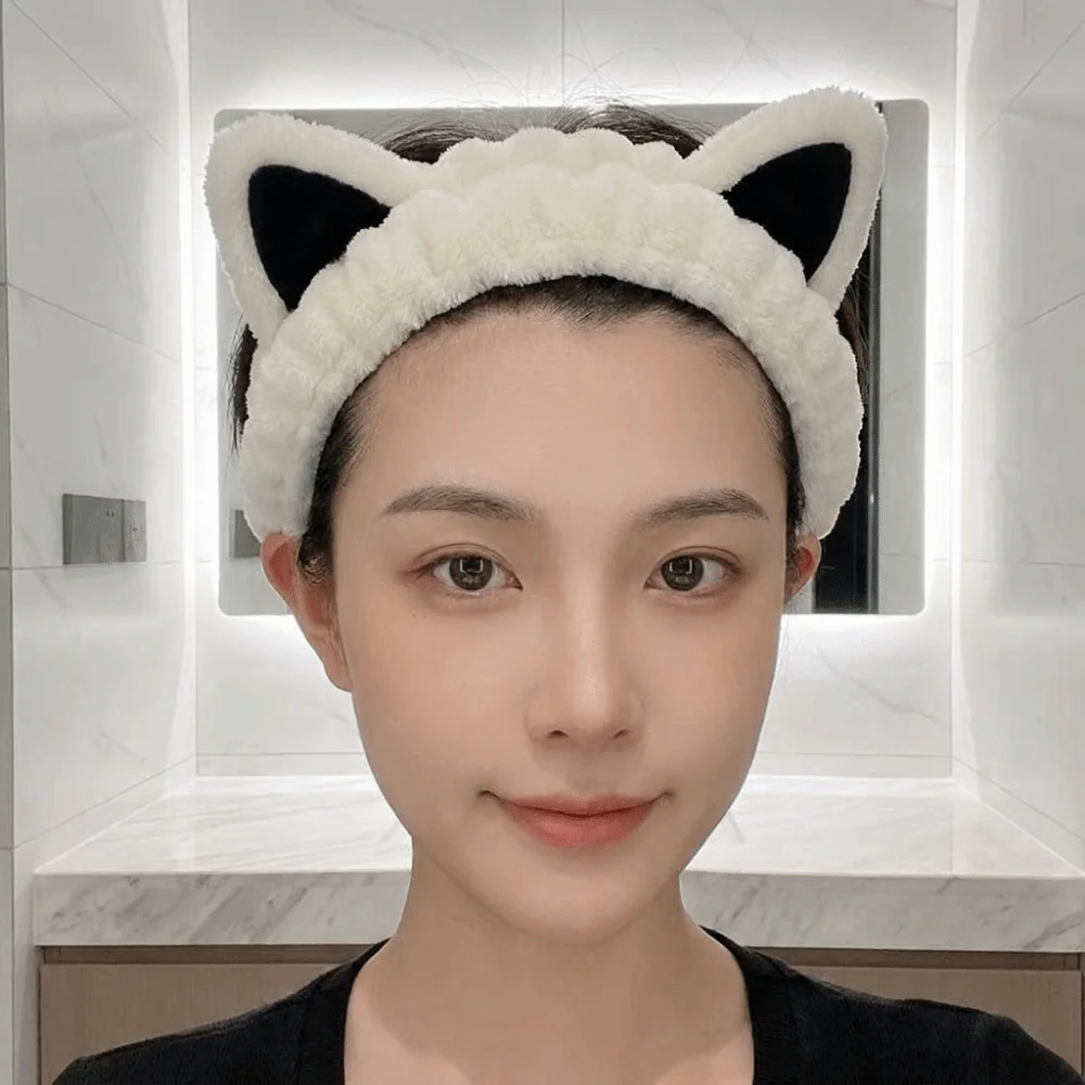 Cute Soft Furry Cat Ear Head Hoop Lightweight Polyester Cartoon Hairband 3D Elastic Plush Headband Makeup