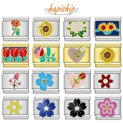 Hapiship 2024 Women's Gift Fashion Romantic Flower Italian Charms Bracelet Links Beads Fit 9mm Stainless Steel DIY Jewelry ZH019
