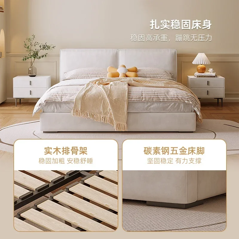 Anti-cat scratch cream wind fabric bed simple modern master bedroom double bed high box soft bag tofu block floor bed