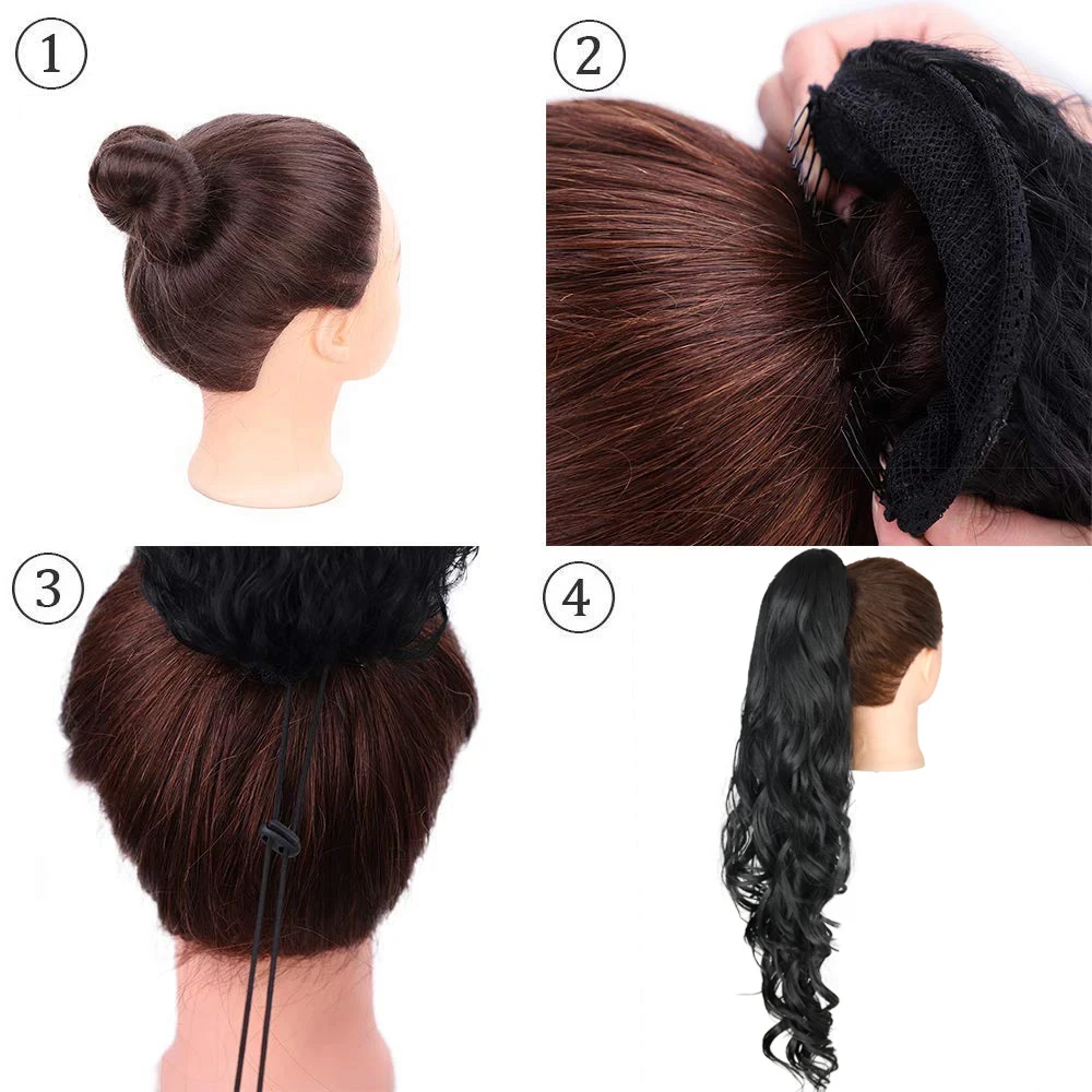 Natural Clip-In extensões de cabelo para Cosplay, Drawstring Ponytail, cabelo humano brasileiro, onda do corpo, envoltório, # 1B, 10-26 em