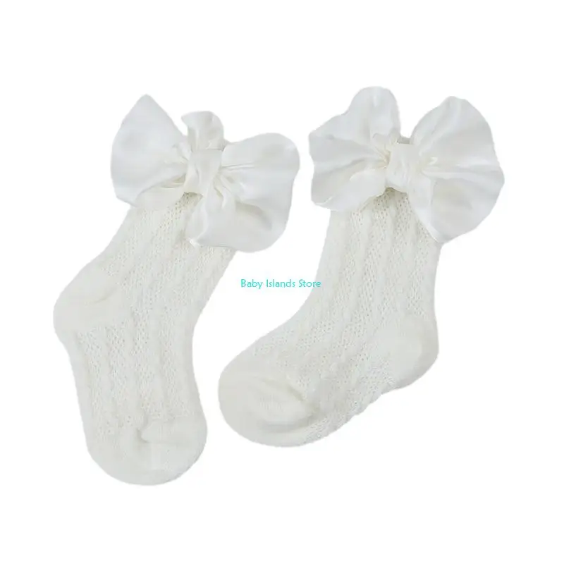 

K92D Baby Socks/Headband Girls Bowknot Floors Socks Hollow Jacquard Footwear Lovely Infants Elastic Hair Bands Headwear